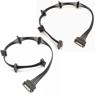 OHKIKOME SATA Power Splitter Cables 1 to 5 19.7 in (500 mm), 2Pack15 Pin Male to Female Power Cable Splitter Powers up to 5 Hard Disk Drive, SSD, Optical Drives (2, Black)