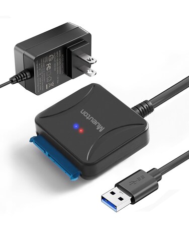 Mueuton SATA to USB Adapter, USB 3.0 to SATA III Hard Drive Adapter, SATA to USB, Hard Drive Reader for 2.5/3.5 inch HDD SSD UASP with 12V/2A Power Adapter
