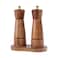 DeroTeno Salt and Pepper Grinder Set with Tray, Adjustable Ceramic Grinder Salt Mill, Stainless Steel Grinder Pepper Mill, Acacia Wood, 16.5 cm / 6.5inch Height, Bottom Dia 5 cm (Tray is Included)
