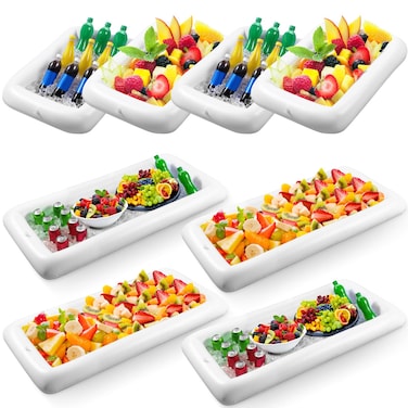 Honoson 8 Pieces Inflatable Serving Bar 2 Sizes Ice Buffet Salad Serving Trays with Drain Plug Food Drink Cooler Floating Ice Holder for Pool BBQ Picnic Party Supplies, 51x24 Inch, 28x22 Inch (White)