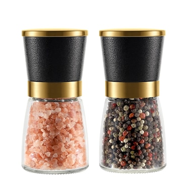 VEVOK CHEF Gold Salt and Pepper Grinder Set Stainless steel Salt and Pepper Mill Set Ceramic Adjustable Coarseness Spice Grinder Refillable Sea Salt Shaker Home Kitchen Decor