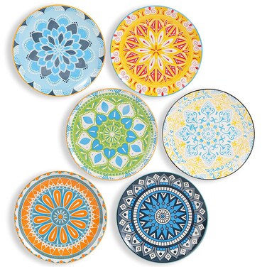 AHX Plate Set 8 Inch - Salad Plates   Dessert Appetizer Plates Colorful - Porcelain Lunch Plates - Set of 6 - Dishwasher and Microwave Safe