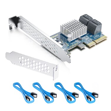 ipolex PCIe SATA Card 4 Port with 4 SATA Cables and Low Profile Bracket, 6Gbps SATA3.0 Controller PCI Express Expansion Card, X2, Support 4 SATA 3.0 Devices