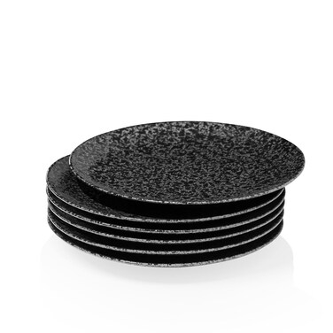 Kanwone Ceramic Dessert Salad Plates - Set of 6, 8 Inch, Kitchen Round Plates for Dessert, Salad, Snacks, Appetizers, Steak, Microwave, Oven and Dishwasher Safe, Black Glazed
