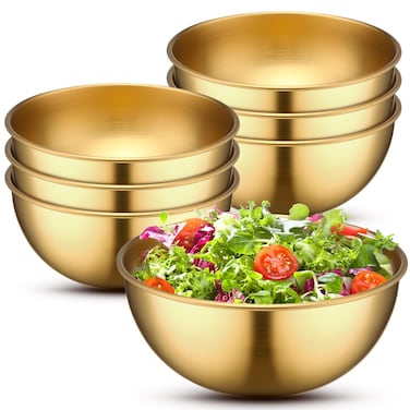 Nuogo 10 Pcs Gold Mixing Bowls Gold Bowls Stainless Steel Bowls Decorative Serving Bowl Metal Salad Dessert Cereal Fruit Snack Facial Soup Bowls for Party Cooking Baking Prepping Storing (4.7 Inch)