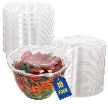 Smygoods Disposable Plastic Salad Bowls with Airtight Lids (Pack of 10-48 oz) Ideal for Meal Prep, Takeout, Catering, Parties, Picnics, and Food Storage, Stackable, Leak-Proof