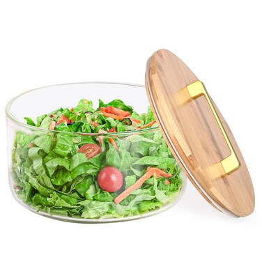 YUBAMIN Large Glass Salad Bowl with Lid 195oz, Large Mixing Bowl with Lid for Salad, Fruit, Dessert, 9.8" Clear Trifle Bowl Glass for Large Family, Keep Food Fresh, Microwave and Dishwasher Safe