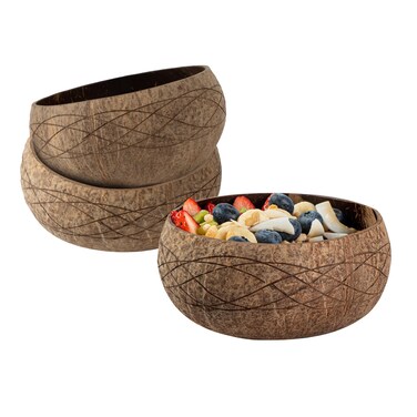 Restaurantware - Coco Casa 21.2 Ounce Coconut Bowl, 1 Reusable Handcrafted Bowl - Carved River Design, For Warm And Cold Foods, Coconut Smoothie Bowl, For Smoothies And Salads, Washable By Hand