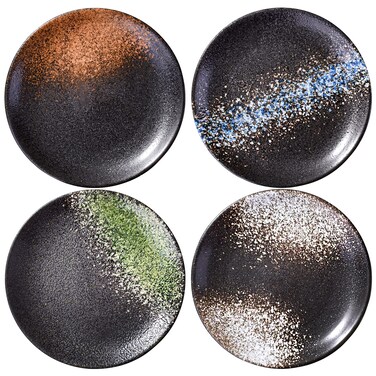 LMRLCS Japanese Dinner Plate Set of 4, 8 Inch Large Appetizer Plate Round Dessert or Salad Plate Ceramic Dinnerware Set Microwave Dishwasher Oven Safe