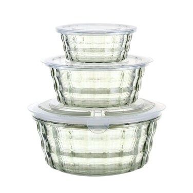 Taiuloo Set of 3 Salad Bowls with Lids, Food Storage Bowls with Lids &amp; Handles, Kitchen Meal Prep Nesting Bowls for Lunch, BPA Free Food Storage Containers, Plastic Salad Serving Bowl Set, Green