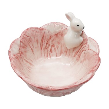 VIKKSAER Pink Cute Ramen Bowl Ceramic, Easter Bunny Bowl, Salad Bowl with Cabbage Rabbit Shaped, Kawaii Candy Bowls, Microwave Available, Kitchen Household Present for Cooking Lovers