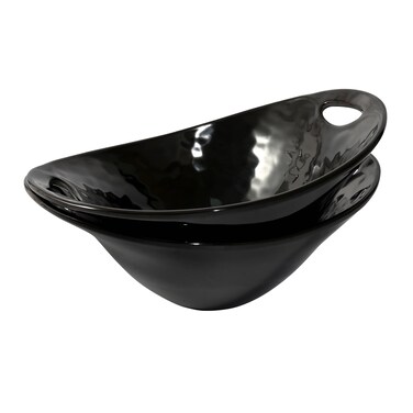 TP 11'' Melamine Large Serving Salad Bowl with Handles, Durable and lightweight Mixing Bowl, Unbreakable Salad Bowl for Party, Set of 2, Indoor and Outdoor Use, Dishwasher Safe (Black)