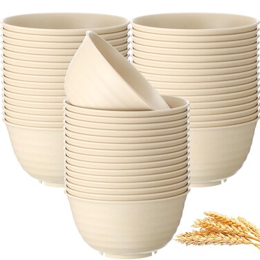 Kigley 24 Pcs Unbreakable Cereal Bowls 30 oz Wheat Straw Bowls Bulk Microwave and Dishwasher Safe Reusable Bowls Set Dessert, Ramen, Fruit, Soup, Oatmeal, Pasta, Salad,deep Lightweight Bowls (Beige)