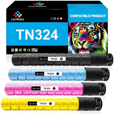 LeciRoba TN324 Toner Cartridge Replacement for Konica Minolta TN324 TN324K TN324C TN324M TN324Y A8DA130 A8DA430 A8DA330 A8DA230 for BizHub C258 C308 C368 (28,000 Pages, KCMY, 4-Pack)