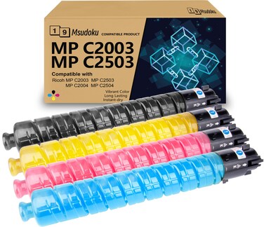 Msudoku High Yield MP C2003 C2503 Toner Replacement for Ricoh MPC2003 MPC2503 841918 841919 841920 841921 Toner Cartridge Use for Ricoh Lanier Savin MP C2003 C2503 C2004 C2504 Printer (4-Pack, KCMY)