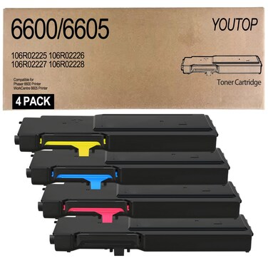 YOUTOP 6600 6605 Toner Cartridge High Capacity use for 106R02225 106R02226 106R02227 106R02228 Toner Replacement for Xerox Phaser 6600 WorkCentre 6605 Printer(C/M/Y/B)