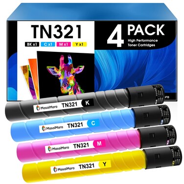 MasaiMara TN321 Toner Cartridges for Konica TN321 TN-321K TN-321C TN-321M TN-321Y Minolta bizhub C224, C284 C364 C224e C364e C284e C7822 C7828 C7822e C7828e Printer (Black Cyan Magenta Yellow, 4-Pack)