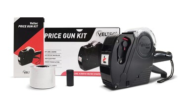 Veltec Price Gun Starter 1-Line, 8 Digits &acirc;&euro;&ldquo; Includes 2000 White Labels, 1 Inker and Starter Labels Preloaded, and Extra Ink Roller