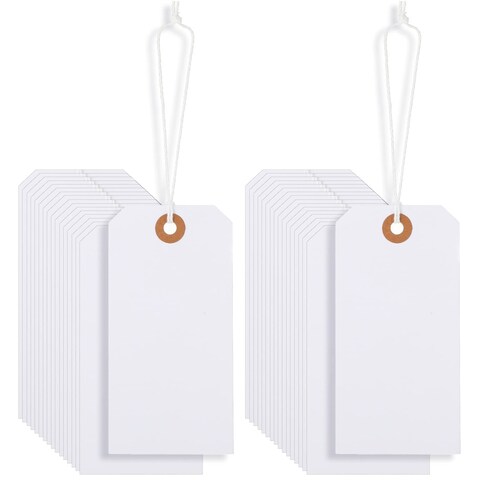 200 Pcs White Marking Tags Price Tags Paper Hanging Price Tags with Strings Price Labeling Jewelry Clothing Tags for Retail, Store, Display and More, 2.36 x 4.76 Inch