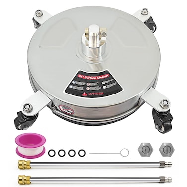 AgiiMan 14&acirc;&euro;&oelig; Pressure Washer Surface Cleaner - Stainless Steel Power Washer Surface Cleaner with 2 Extension Wand, 4000 PSI Pressure Washer Attachment with Wheels for Driveway, Sidewalk, Patio