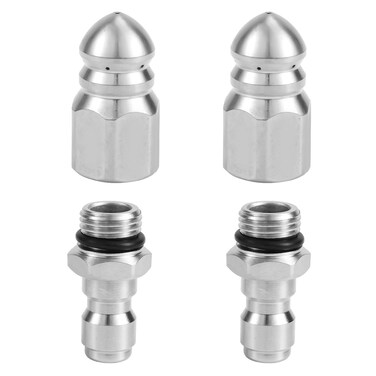 NQEUEPN 4pcs Sewer Jetter Nozzle &amp; 1/4" NPT Quick Connector, Stainless Steel Jetter Nozzle for Pressure Washer Drain Jet Hose Sewer Jet Nozzle Cleaning Tool 5000 PSI