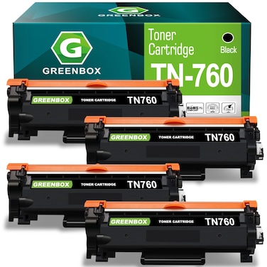 GREENBOX TN760 TN730 Toner Cartridges Black High Yield Replacement for Brother TN-760 TN-730 Toner for MFC-L2710DW HL-L2350DW HL-L2370DW HL-L2395DW MFC-L2750DW DCP-L2550DW HL-L2390DW Printer, 4 Pack