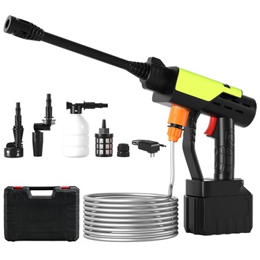 Topteng 6 in 1 Cordless Portable Pressure Spray Water Gun Power Blaster Plus Car Pressure Washer Gun with 3 Function Levers for Small Light Jobs Decks, Pool Areas Balconies Floors Fences Gardens
