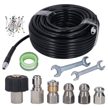 Leapiture 5800PSI 1/4 Inch High Pressure Sewer Jet Hose 100ft High Pressure Sewer Jet Hose Plumbing Drain Jetter Hose with 2 Wrench for Drain