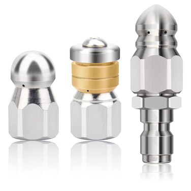Zhaoyao Pressure Washer Sewer Jetter Nozzle, 3PCS Drain Cleaning Hose Nozzle with Stainless Steel, Rotating Button Nose Jet Nozzle for 1/4'' Quickly Connector, Pressure up to 5000 PSI