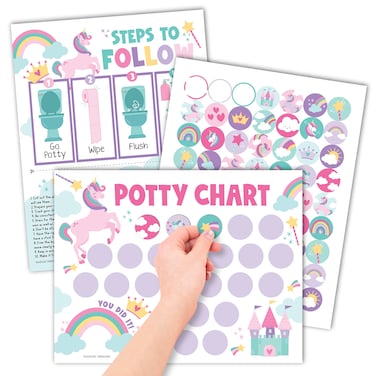 Hadley Designs Unicorn Potty Training Chart for Toddler Girls - Potty Training Sticker Chart for Girls Potty, Sticker Chart for Kids Potty Training Reward Chart, Kids Reward Chart