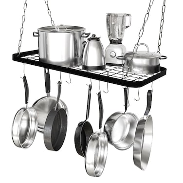 J JACKCUBE DESIGN Ceiling Pot Rack, 33 Inches Wall Hanging Mounted Pot Pan Hanger with 12 Hooks, Multi-Purpose Cookware Kitchen Utensils Organizer Storage Shelf - MK397C