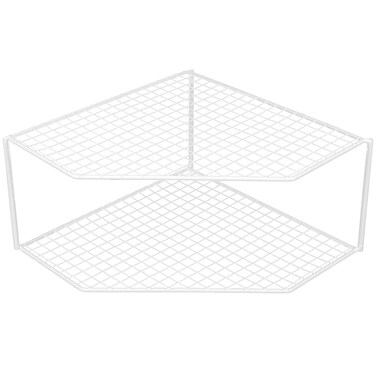 UPKOCH 2-Tier Corner Shelf Kitchen Cabinet Organizer, Metal Wire Counter and Cabinet Storage Rack for Plates, Dishes, Pots, Pans, Pantry, Grid Design for Stability and Drainage (White)