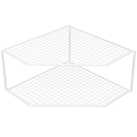 UPKOCH 2-Tier Corner Shelf Kitchen Cabinet Organizer, Metal Wire Counter and Cabinet Storage Rack for Plates, Dishes, Pots, Pans, Pantry, Grid Design for Stability and Drainage (White)