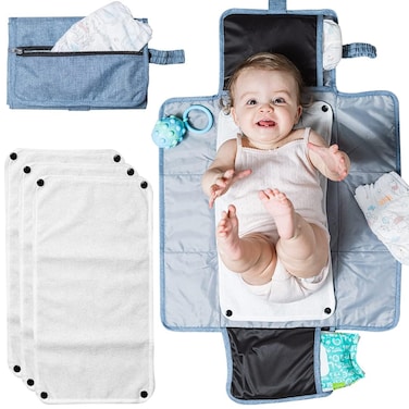 Portable Diaper Changing Pad for Baby - Compact Baby Changing Pad for Newborn Girl &amp; Boy - Portable Baby Travel Changing Pad with Waterproof Design, Built in Storage &amp; Cushioning