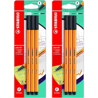 STABILO Fineliner point 88 - Black Ink Fineliner Pen - 2 x Blister Packs of 3-6 Pens