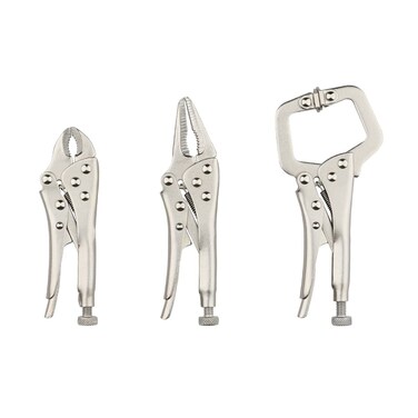 Hoteche 3pcs 5" Mini Locking Plier Set C-Clamp, Long Nose, Round Jaw Versatile Tools for Grip, Clamp, and Secure