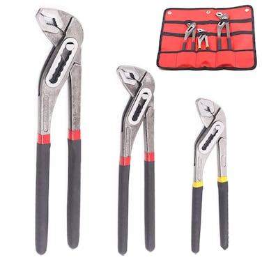 Swpeet 3Pcs Tongue and Groove Plier Set, 8", 10" and 12" Adjustable Alligator Water Pump Pliers Set Pliers Quick-Release Plumbing Pliers Straight Jaw with Storage Bag for Home Repair Pipe &amp; Fittings