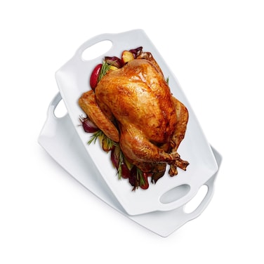 Turkey Serving Platter for Entertainment, Serving Tray with Handles Large, Party, Display, LYEOBOH 16 inch Rectangle Porcelain Platters Set of 2, White