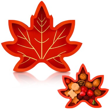 Chunful Thanksgiving Maple Leaf Wooden Serving Platter Fall Serving Tray Rustic Cheese Snack Fruit Meat Charcuterie Board Rustic Wood Dish for Thanksgiving Day Party Supplies, 9.8 x 8.7 x 1.2 Inch