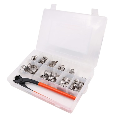 NUZAMAS Ear Clamp Pliers Hose Clamps Set Ear Hose Clamps Pliers Clamping Pliers Hose Clamp with 115 Pieces 10 Different Sizes (6-28.6 mm) Hose Clamps Worm Drive for Ear Cuffs