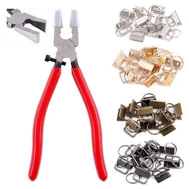 Swpeet 41 Sets 1" 25mm 4 Colors Key Fob Hardware with 1Pcs Key Fob Pliers, Glass Running Pliers Tools with Jaws, Studio Running Pliers Attach Rubber Tips Perfect for Key Fob 4Hardware Install