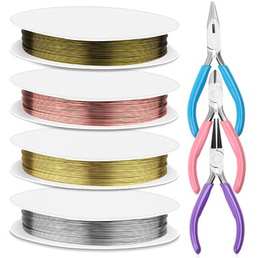 Anezus 7 Pcs Jewelry Pliers and Jewelry Beading Wire Tools Set Includes Needle Nose Pliers, Round Nose Pliers, Wire Cutters and Craft Wire for Jewelry Repair Making Supplies