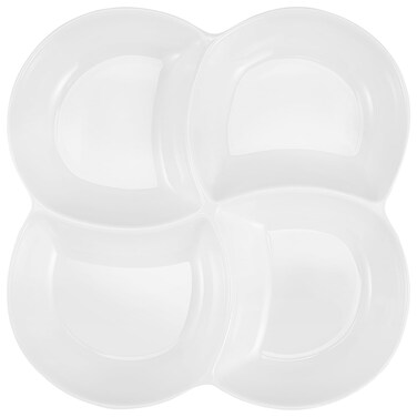 Hemoton 10.2 inch Ceramic 4-Section Stackable Serving Tray in White, Appetizer Platter with 4 Compartment, White Appetizer Tray Platter for Chips and Dip