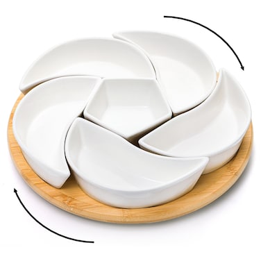 Cididu Ceramic Serving Tray Platters Lazy Susan, Rotating Divided Serving Set with 6 Removable Compartment, 11'' Appetizer Relish Dish, Snack Bowl Set for Party, Kitchen, Fruit