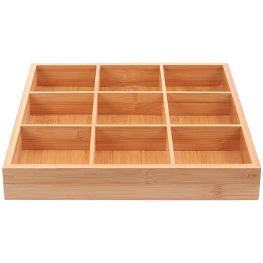 9-Compartments Wooden Divided Tray Shallow: Multifunction Drawer Organizer Veggie Serving Tray Divided Platter Food Server with Handle Candy Bowl Sushi Plate for Japanese Taco Dip Parties Chip Bowls