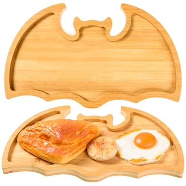 AWIZOM 2 Pcs Halloween Bat Wooden Serving Platters Bat Shaped Bamboo Serving Trays Wooden Charcuterie Boards Halloween Wood Fruit Cheese Snack Dish Plates for Halloween Party Supply,12.6x7.68x0.59
