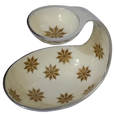Purpledip Glossy Paint Thick Aluminium Serving Tray Platter &amp; Dips Bowl; Handy 2 Tier Unique Table Decor (10587)