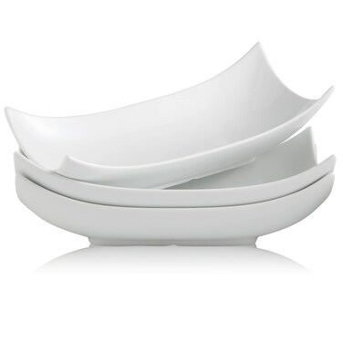 Gomakren Serving Platters Christmas Serving Bowls Set Turkey Serving Platter Porcelain Serving Dishes For Entertaining Special Curved Deep Large Thanksgiving Dishes Gifts Set of 3 White 12 Inch