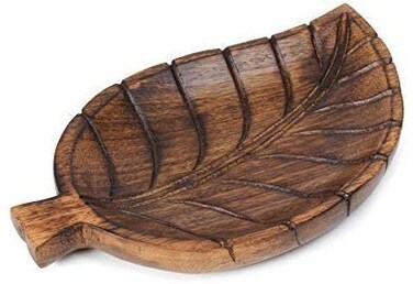 TrendBell Decorative Tray Wooden Leaf Design Serving Tray Platter Breakfast Table Natural Finish Tray Kitchen D&Atilde;&copy;cor 12 X 8 x 1