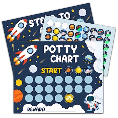 Outer Space Potty Training Reward Chart with Stickers, Rocket Ship Astronaut Themed Behavior Chart for Kids, Toilet Training Chart for Boys Girls (10)